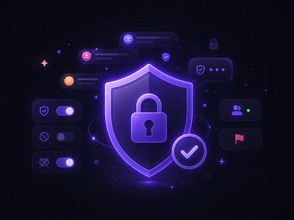 A security shield and moderation controls keeping chats safe